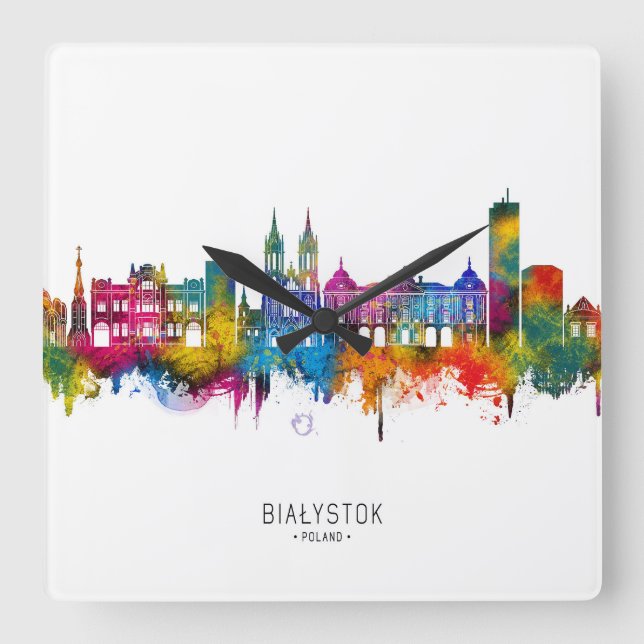 Białystok Poland Skyline Square Wall Clock (Front)