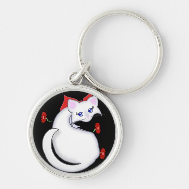 Bianca Toon Kitty with Red Flowers Keychain (Front)