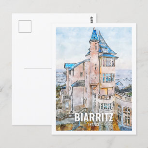 Biarritz France Famous Travel Place Watercolor Postcard