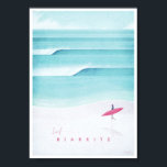 Biarritz Vintage Travel Poster<br><div class="desc">Vintage style travel poster of surf capital of France,  Biarritz. Illustration of a surfer girl on a beach in Biarritz,  France with waves barrelling in behind. Text reads Surf Biarritz. Original hand drawn and digitally rendered illustration by Henry Rivers for Travel Poster Co.</div>