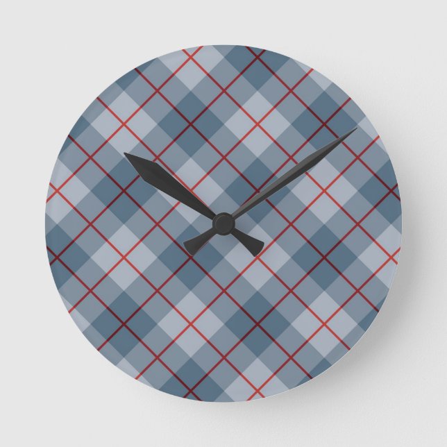 Bias Plaid Blue-Red Stripe Round Clock (Front)
