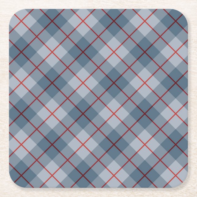 Bias Plaid Blue-Red Stripe Square Paper Coaster (Front)