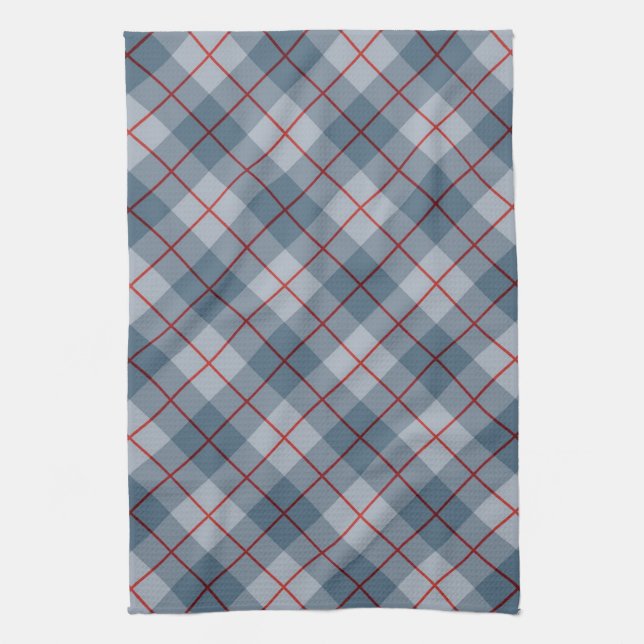 Bias Plaid Blue-Red Stripe Tea Towel (Vertical)