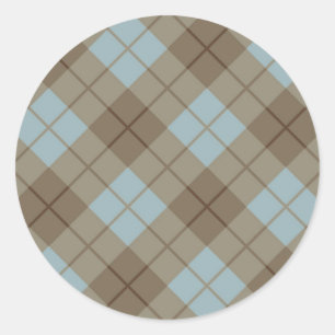 Bias Plaid in Blue and Brown Classic Round Sticker