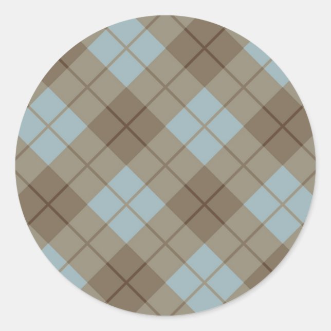 Bias Plaid in Blue and Brown Classic Round Sticker (Front)