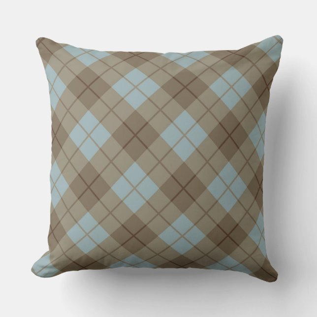 Bias Plaid in Blue and Brown Cushion (Front)