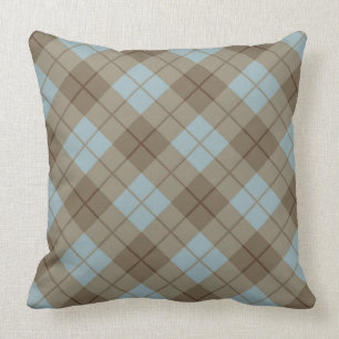 Bias Plaid in Blue and Brown Cushion