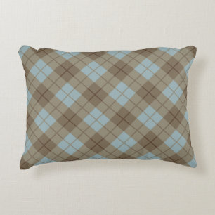 Bias Plaid in Blue and Brown Decorative Cushion