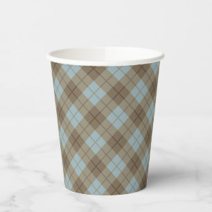 Bias Plaid in Blue and Brown Paper Cups