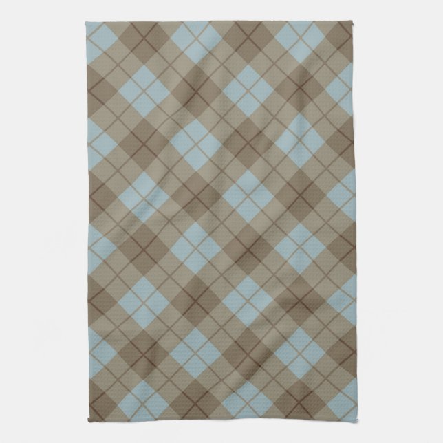 Bias Plaid in Blue and Brown Tea Towel (Vertical)