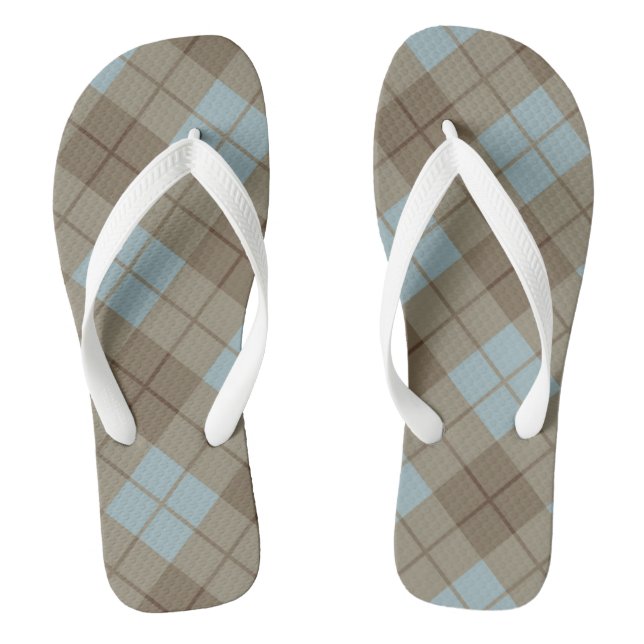 Bias Plaid in Blue and Brown Thongs (Footbed)