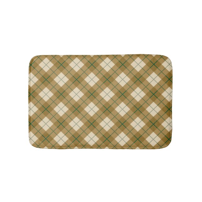 Bias Plaid in Gold with Green Stripe Bath Mat (Front)