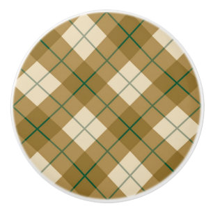 Bias Plaid in Gold with Green Stripe Ceramic Knob