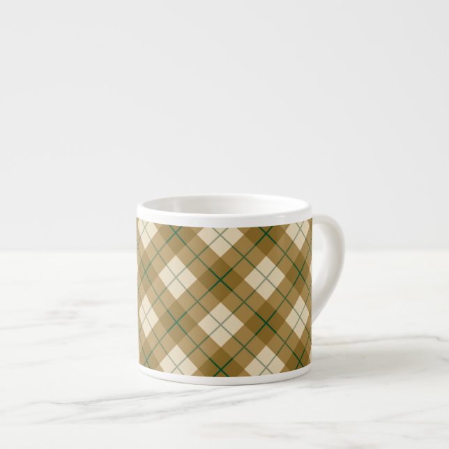 Bias Plaid in Gold with Green Stripe Espresso Cup (Front Right)