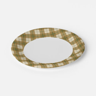 Bias Plaid in Gold with Green Stripe Paper Plate