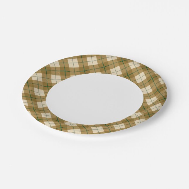 Bias Plaid in Gold with Green Stripe Paper Plate (Angled)