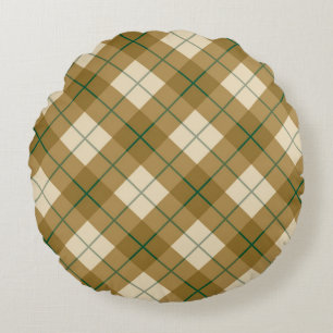 Bias Plaid in Gold with Green Stripe Round Cushion