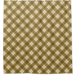 Bias Plaid in Gold with Green Stripe Shower Curtain