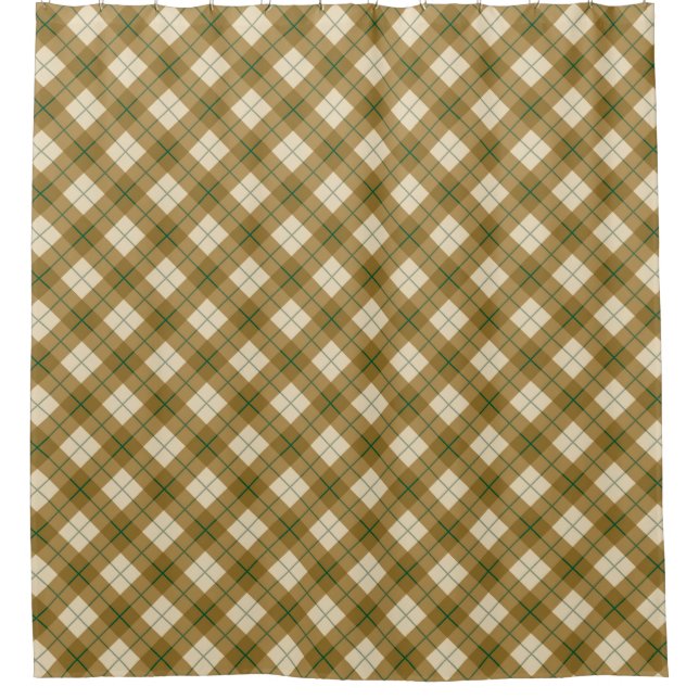 Bias Plaid in Gold with Green Stripe Shower Curtain (Front)