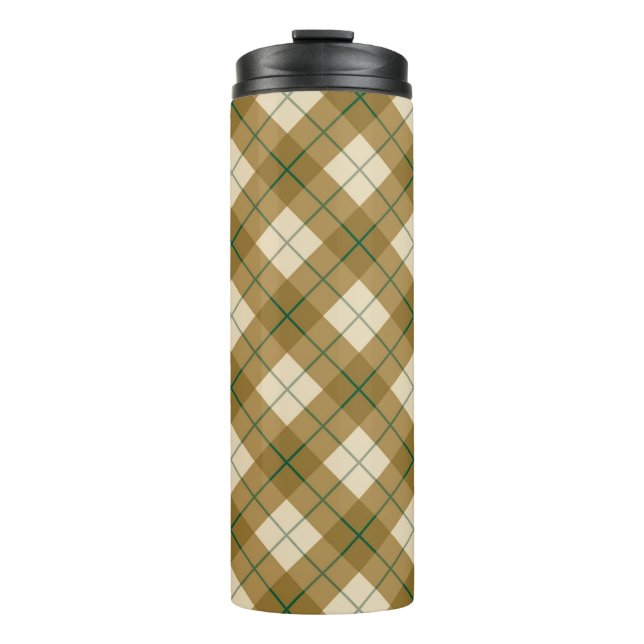 Bias Plaid in Gold with Green Stripe Thermal Tumbler (Front)