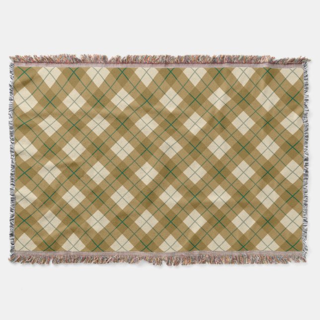 Bias Plaid in Gold with Green Stripe Throw Blanket (Front)