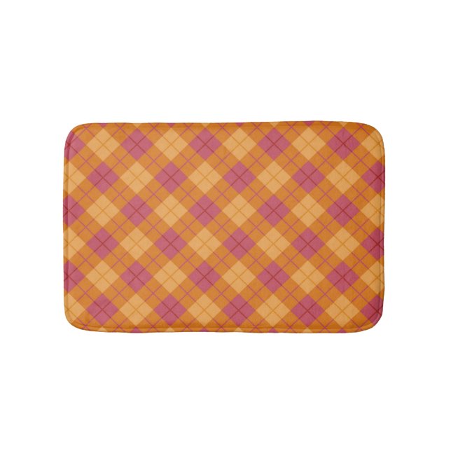 Bias Plaid in Orange and Pink Bath Mat (Front)