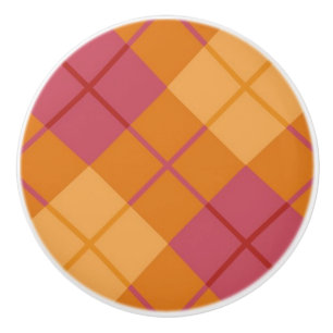 Bias Plaid in Orange and Pink Ceramic Knob