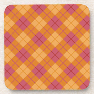 Bias Plaid in Orange and Pink Coaster