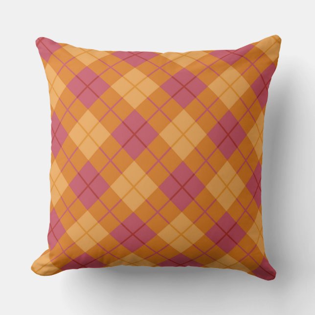 Bias Plaid in Orange and Pink Cushion (Front)