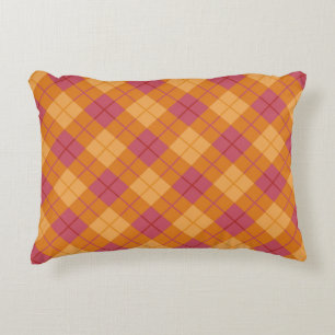 Bias Plaid in Orange and Pink Decorative Cushion