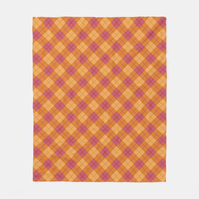 Bias Plaid in Orange and Pink Fleece Blanket (Front)