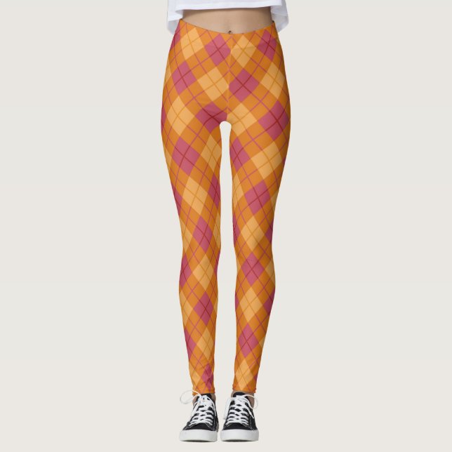Bias Plaid in Orange and Pink Leggings (Front)