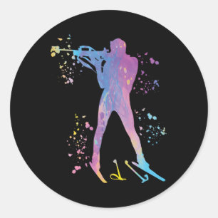 Biathlete Nordic Skiing Biathlon 14 Classic Round Sticker