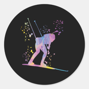 Biathlete Nordic Skiing Biathlon 19 Classic Round Sticker