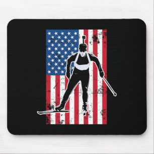 Biathlon American Flag 2 Usa Gift - Biathlon Team Mouse Pad