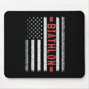 Biathlon American Flag 4th Of July Biathlon Runner Mouse Pad