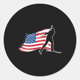 Biathlon American Flag Usa Gift - Biathlon Team  Classic Round Sticker