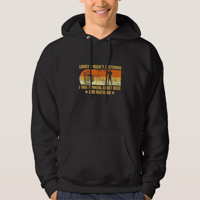 Biathlon And Beer Slogan - Retro Biathlon Vintage  Hoodie (Front)