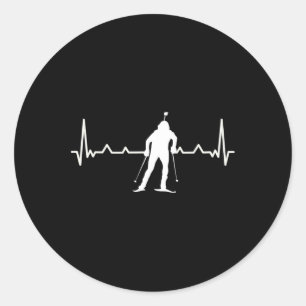 Biathlon Heartbeat Cross-country Ski Winter Sports Classic Round Sticker