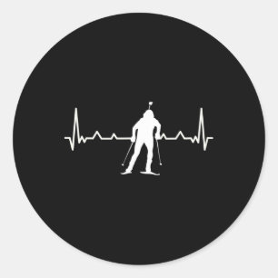 Biathlon Heartbeat Cross-country Skiing Winter Spo Classic Round Sticker