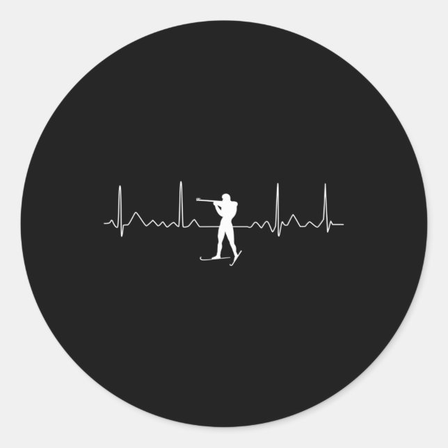 Biathlon Heartbeat - Skiing Slogan Shooting Biathl Classic Round Sticker (Front)