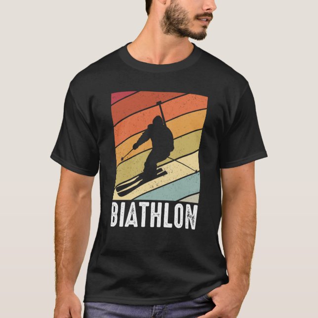 Biathlon retro winter sports biathlete skier mount T-Shirt (Front)
