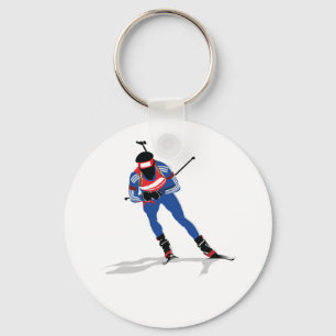 Biathlon Skier Winter Sports Athlete in Action Key Ring