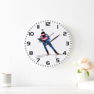 Biathlon Skier Winter Sports Athlete in Action Large Clock