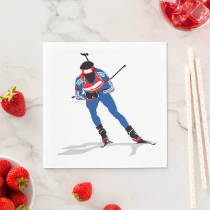 Biathlon Skier Winter Sports Athlete in Action Napkin