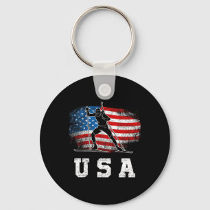 Biathlon Usa! Patriotic Skiing And Rifle Shooting Key Ring