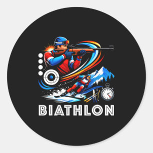 Biathlon winter sports cross country skiing classic round sticker