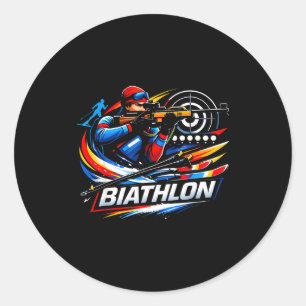 Biathlon winter sports cross country skiing classic round sticker