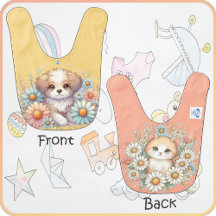 BIB - 2-Sided -A Puppy & A Kitty in the Daisies
