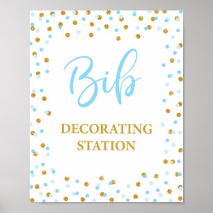 Bib Decorating Station Baby Shower Sign Blue Gold